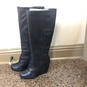 Aldo Black Leather Tall Wedge Boots 